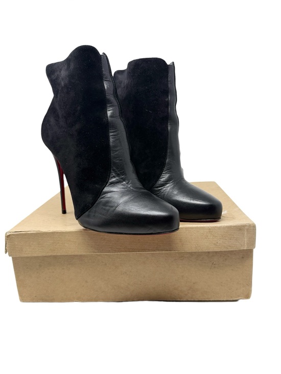 Christian Louboutin Shoes - Christian Louboutin Gaetanina Black Leather Suede Almond Toe Ankle Boots Size 40